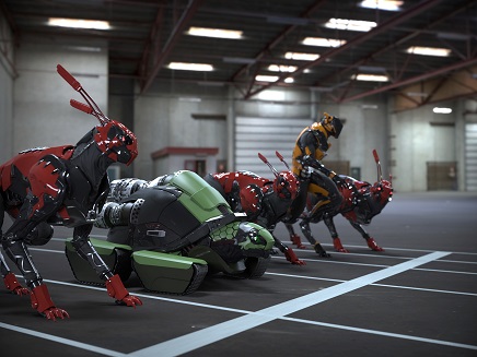 Photographie de plusieurs robot sur une ligne de départ de course pour la RobotRace