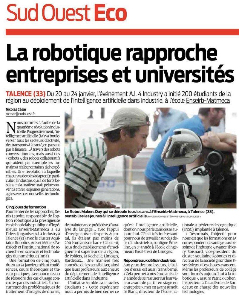 Article du Journal du Sud Ouest Eco,