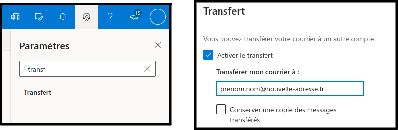 Activer le transfert de messages de mon adresse @aquitaine-robotics.fr vers une autre adresse mél