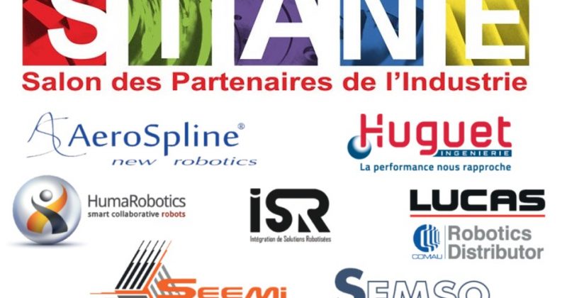 Bannière d'annonce du SIMANE, Salon des Partenaires de L'industrie comportant les Logos de : Aerospline, Huguet Ingenierie, HumaRobotics, ISR, LUCAS, SEMSO, SEEMI