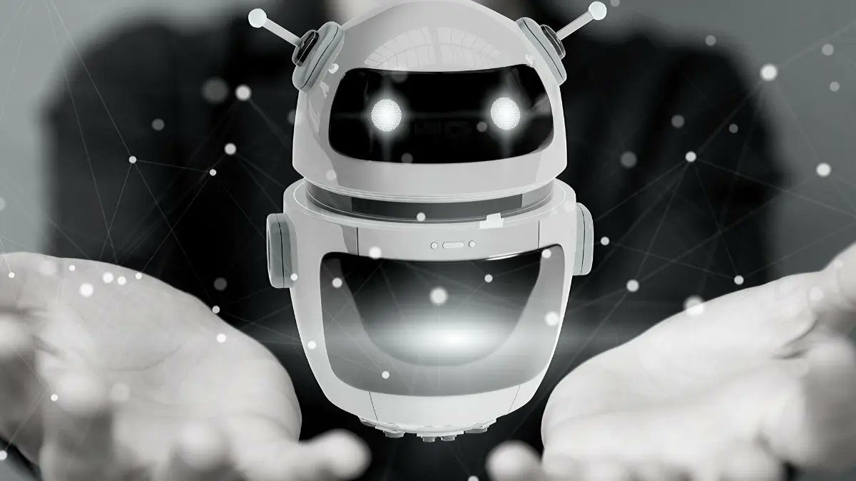 Image en noir et blanc d'un robot, mascotte de l'évènement Robocup 2021